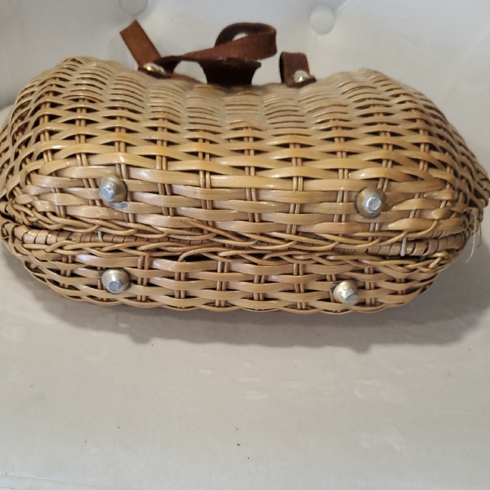 Simon Hand Made Wicker Brown Leather Top Handle Woven Satchel Bag - Picture 4 of 15